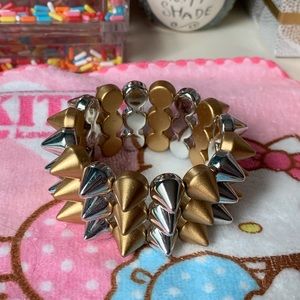 Spiked Gold Silver Stretchy Bracelet